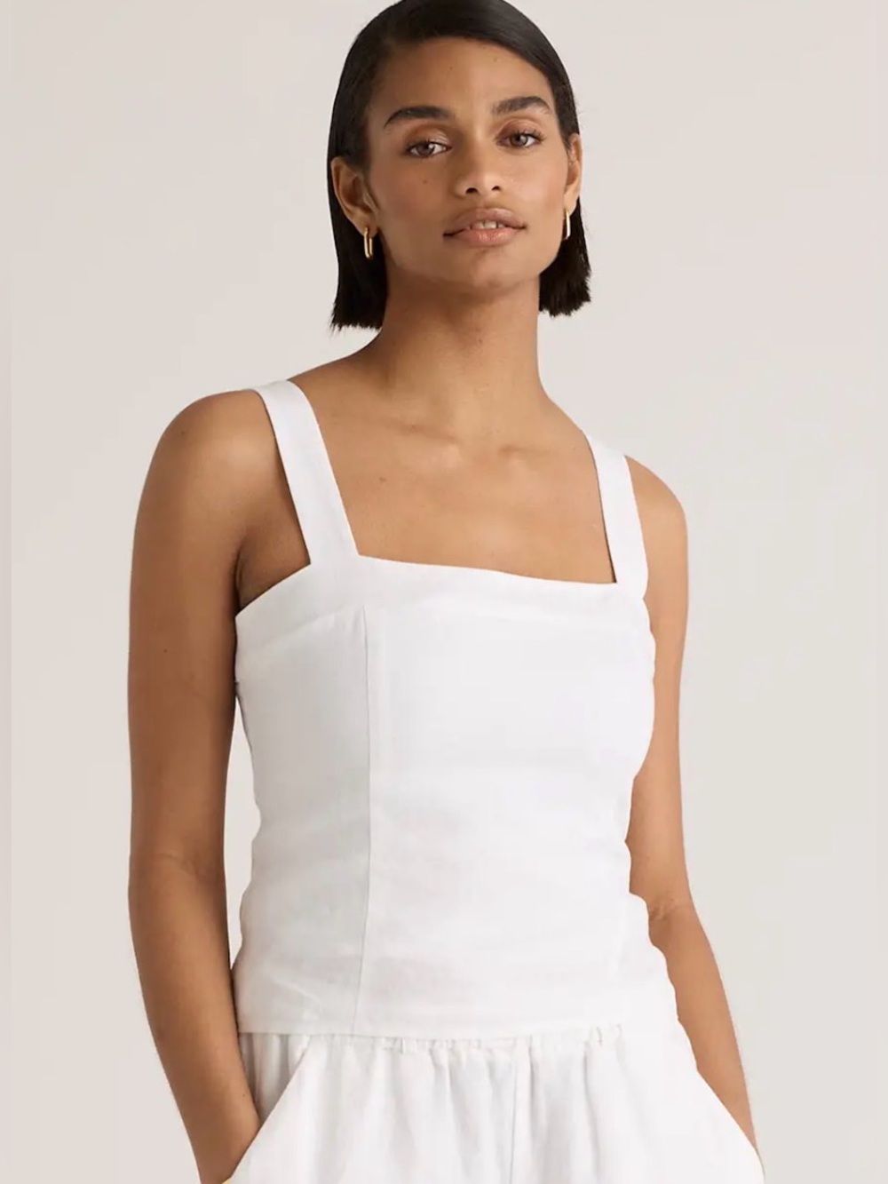 Quince European 100% Linen Fitted Tank Top White Women’s XS Square Neck Coquette